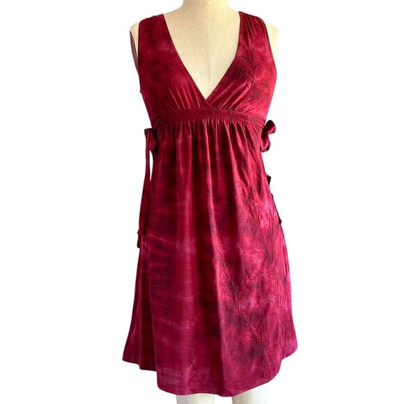 Womens Dress Size Small Burgundy Tie Dye Reworked Y2K Summery Resort Ready Fun - Picture 1 of 8